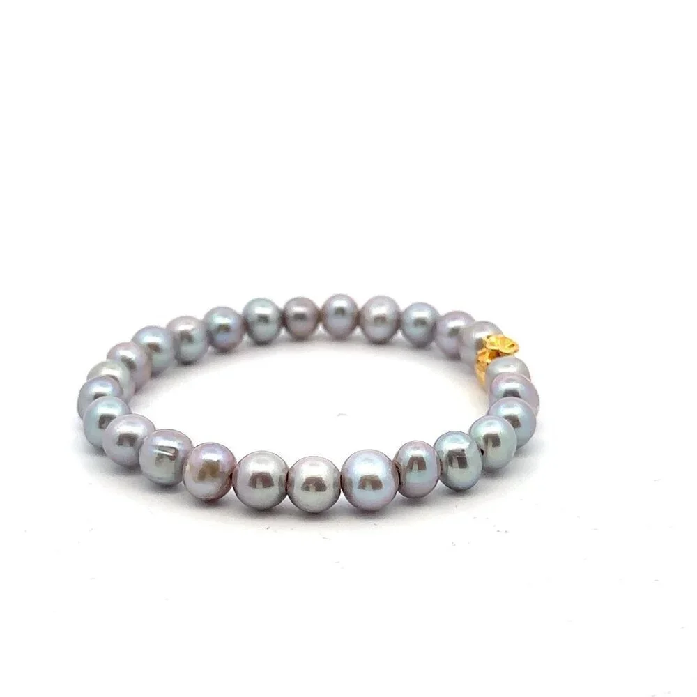 18K Gold Money Bag Lucky Charm Gray Pearl 6-7mm x 6-7.5mm - Picture 9 of 9